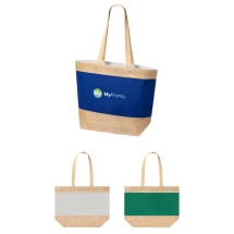 Strandtas | Gelamineerde jute & katoen | Lange hengsels