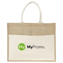 Tote bag | Jute | 40x16x35 cm | Katoenen voorvak | Gewatteerde draaghengsels