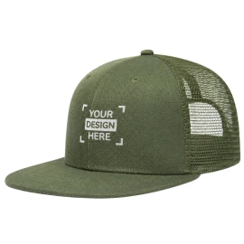 Trucker cap | Poliacrilico e mesh | High profile | 6 pannelli | Visiera piatta | Chiusura in plastica