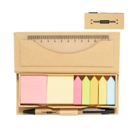 Office set | Recycled cardboard | Sticky notes, ruler and pen | Easy to carry | Sustainable