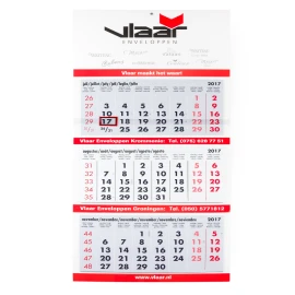 Muurkalender | Papier | Overzicht van 3 maanden | 12 vellen met feestdagen | Groot drukoppervlak