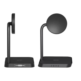 Chargeur sans fil | Alliage de zinc | 2-en-1 | Support magnétique pour téléphone | Compatible Qi