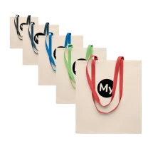 Draagtas | Keper katoen 140 g/m² | 38x42 cm | Max. 2,5 kg | Lange gekleurde hengsels