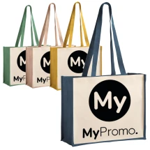 Einkaufstasche | Laminierte Baumwolle und Jute | Lange Henkel