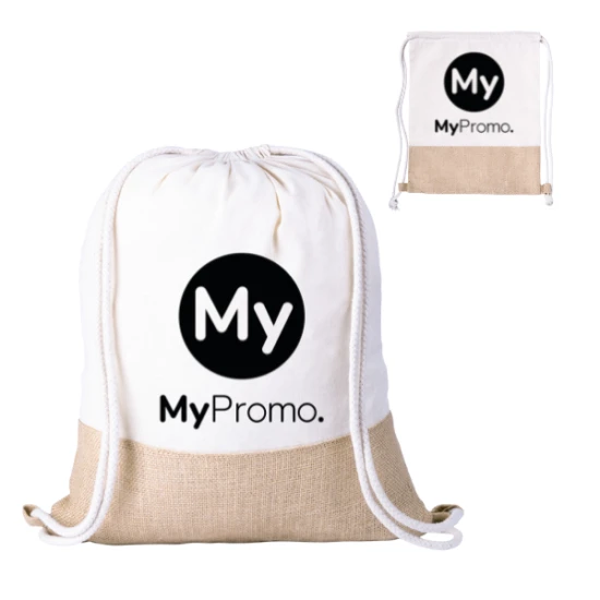 Drawstring bag | Cotton 120 g/m² and jute | Braided cords | Natural