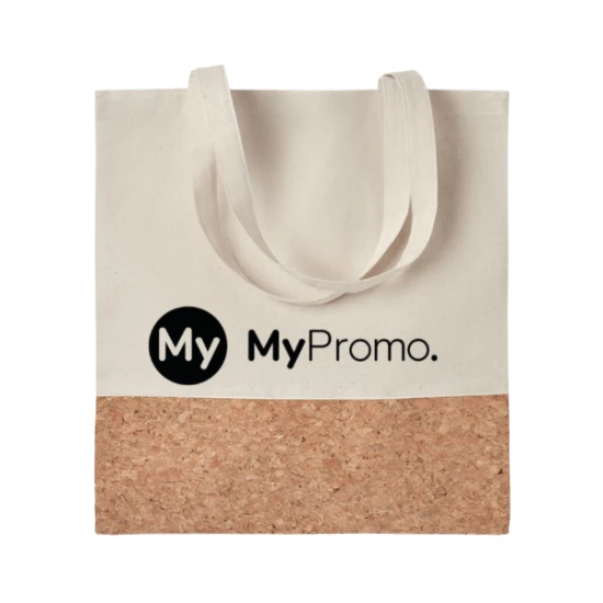 Tote bag | 160g/m2 | Coton sergé | Détails en liège | Poignées longues | beige