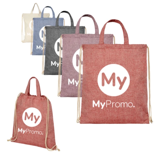 Draagtas | Gerecycled katoen 210g/m² & polyester | 38x42cm | Max. 5kg | Sluiting met trekkoord | heather zwart