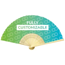 Eventail | Bambou & polyester | Impression intégrale + extra logo sur la poignée | 21x38cm une fois ouvert