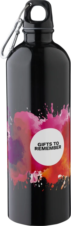 Water bottle | Recycled stainless steel & PP | 750ml | With aluminium carabiner | Sustainable | black