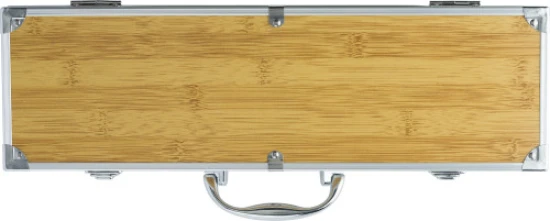 3-delige barbecueset | Bamboe | Aluminium koffer | bruin