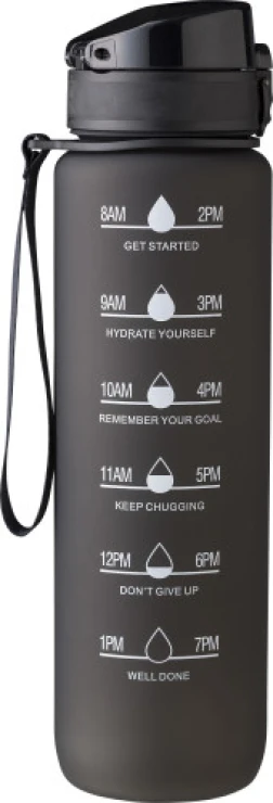 Water bottle | rPET | 1L | With hydration markers & wristband | black