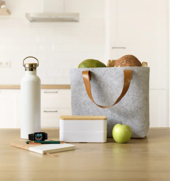 Boodschappentas | Vilt & RPET | 42,0 x 10,0 x 30,0 cm | Met PU handgrepen | grijs