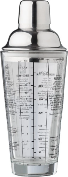 Cocktailshaker | Glas en roestvrij staal | 400 ml | Met gedrukte cocktailrecepten | neutraal