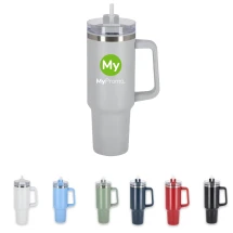 Beker met oor | Roestvrij staal & rPET | 1,2 L | Rietje | Stanley-lookalike