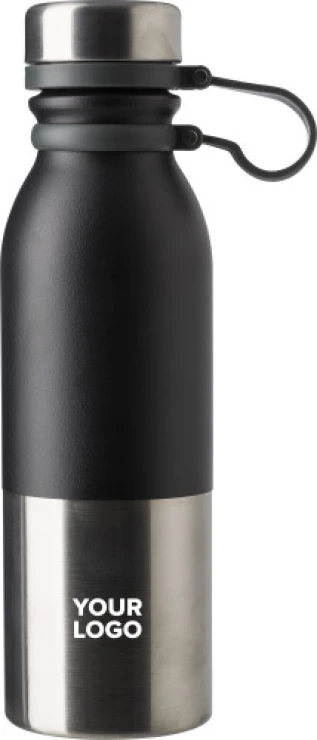 Thermos bottle | Stainless steel | 600ml | Silicone strap | black