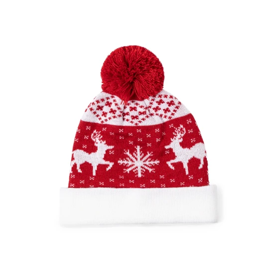 Kerstmuts | Zacht acrylpolyester | Kerstpatronen | Met pompon | Rood