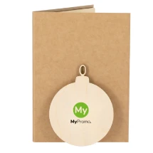 Christmas card | Paper | 11 x 15.5 cm | With pine seeds and wooden decorative bauble