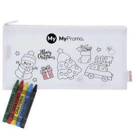 Federmäppchen | RPET | 22x11 cm | Weihnachtsmotive | Mit 5 Buntstiften zum Ausmalen