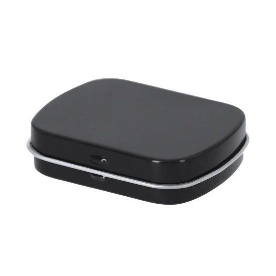 Boîte de pastilles | Métal | 23 g | Couvercle à charnière | Env. 150 bonbons sans sucre | Noir