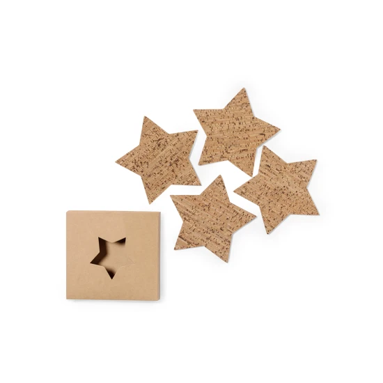 Coaster | Natural cork | Star shape | Set of 4 | 
