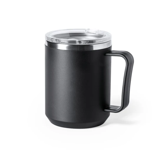 Mug isolé | Acier inoxydable & PP | 350 ml | Couvercle doseur | Finition mate | Noir