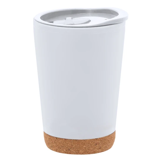 Tasse isolée | PP recyclé | 260 ml | Base en liège | Couvercle doseur facile à ouvrir | Blanc