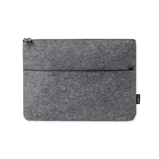 Pochette pour ordinateur | Feutre rPET | Compartiment principal rembourré pour ordinateur 15" | Poche avant zippée | Gris