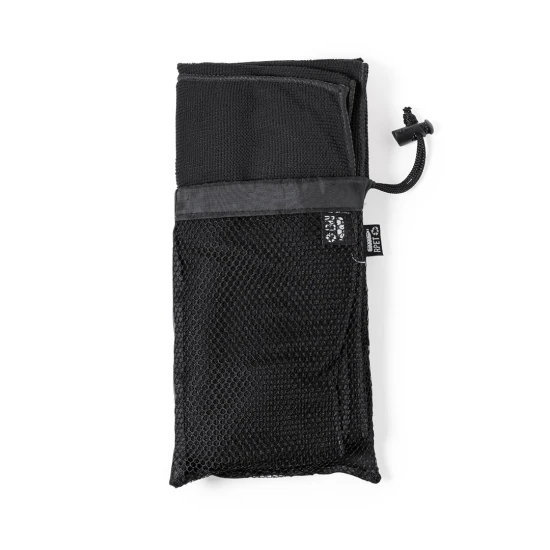 Absorbent towel | rPET 160 g/m² | 50x100 cm | Presented in rPET mesh pouch | Black
