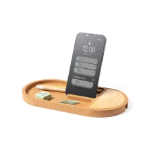 Wireless charger with organizer | Cork & bamboo | 15W | Phone holder | Storage compartment
