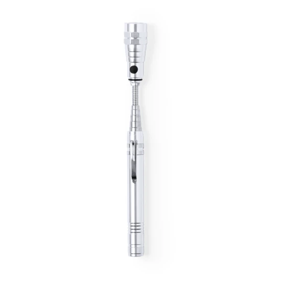 Torch | Aluminium | Extendable and flexible head | 3 LEDs | Incl. button batteries | Metal clip | Silver