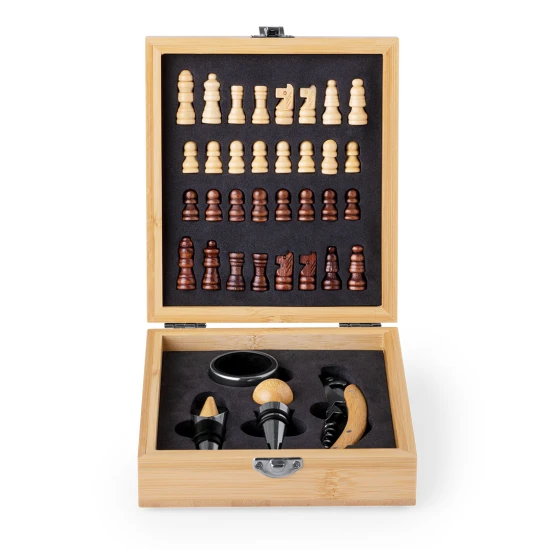 Wine set | Bamboo and stainless steel | Chess pieces included | Safety lock | 