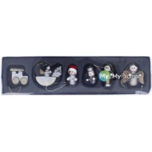 Décorations pour sapin de Noël | Bois | Boîte en carton avec couvercle transparent | Lot de 6