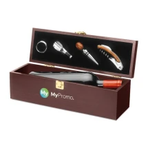 Wein-Geschenkbox | Inkl. 4 Accessoires | Dunkles Holz