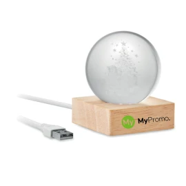 Led Glass Ball Santa | Rubber wood base | 6,1 x 6 x 7,5 cm | Christmas ornament