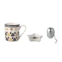 Set de tazas con filtro de té y platito | 21 x 9,5 x 15 cm | Cerámica porcelana | Caja de regalo