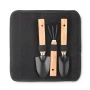 Set of 3 garden tools | rPET felt pouch | 9x22cm | Harrow and 2 spades