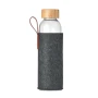 Bouteille d'eau | Verre | 500 ml | Avec couvercle en bambou | Poignée en PU | Pochette en feutre de polyester RPET