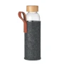 Bouteille d'eau | Verre | 500 ml | Avec couvercle en bambou | Poignée en PU | Pochette en feutre de polyester RPET