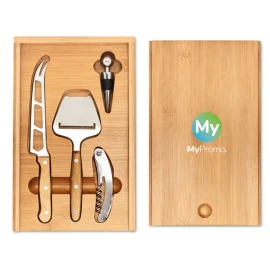 Set per formaggio e vino | Bambù | 4 pezzi | Regalo perfetto