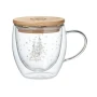 Double wall mug | Borosilicate & Bamboo lid | 220ml | Tree design