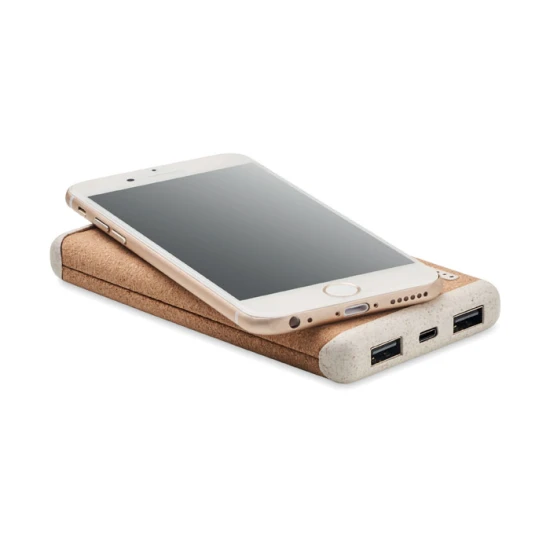 Draadloze powerbank | Behuizing van kurk | 10 w & 10000mah | Beige