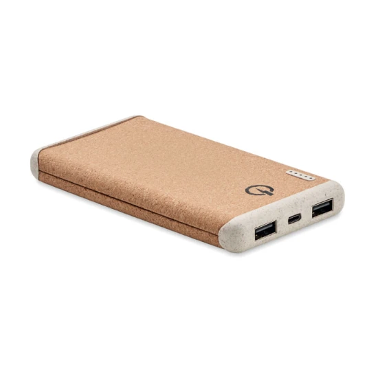 Draadloze powerbank | Behuizing van kurk | 10 w & 10000mah | Beige