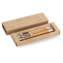 Pen set | Bamboo | Ballpoint pen & mechanical pencil | Bue ink | In a paper box