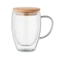 Taza de doble pared con mango | Vidrio | 300 ml | Tapa de bambú