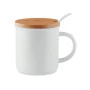 Taza de porcelana con cuchara | 380 ml | Tapa de bambú