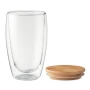 Gobelet en verre | Verre borosilicaté à double paroi | Couvercle en bambou | 450ml