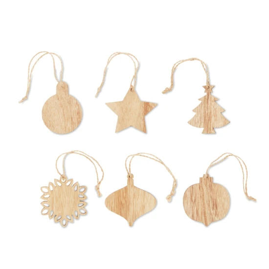 Ornamenten set | Hout & jute | Set van 6 | Kerstontwerpen | Hout