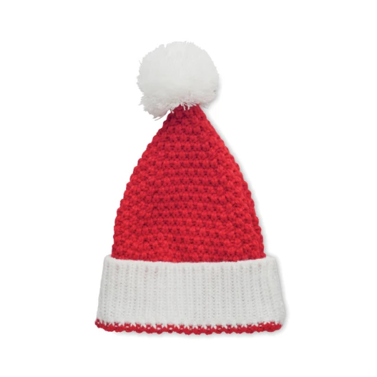 Kerstmuts | Acryl | Gebreid | Met pompon | Feestelijke gelegenheid | red