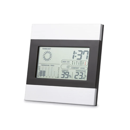 Weather station | ABS aluminium | Including clock | matt silver