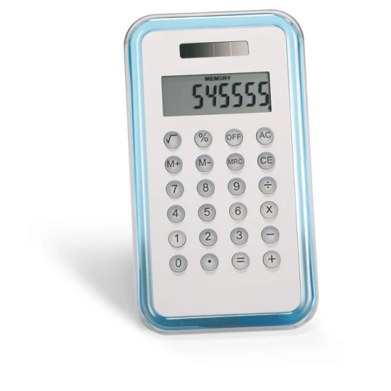 Calculator | Aluminium front cover | 8 digits | Cell battery included | transparent blue